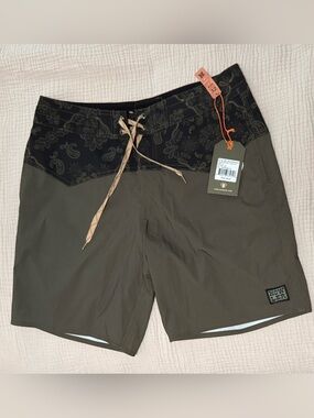 Howler Brothers Olive Green Boardshorts with Black Waistband